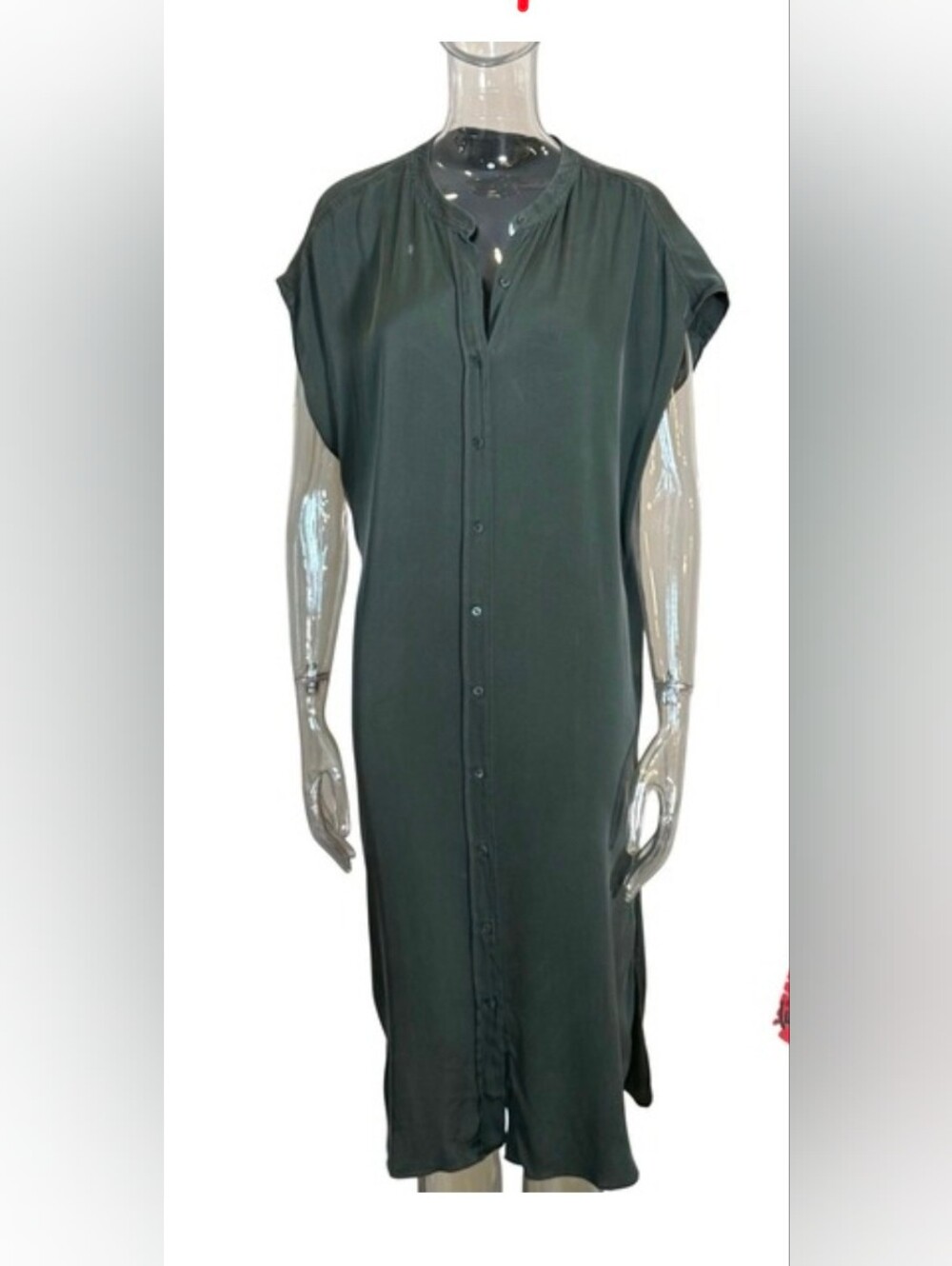 Quince Shirt Dress Large‎ 100% Silk Forest Green